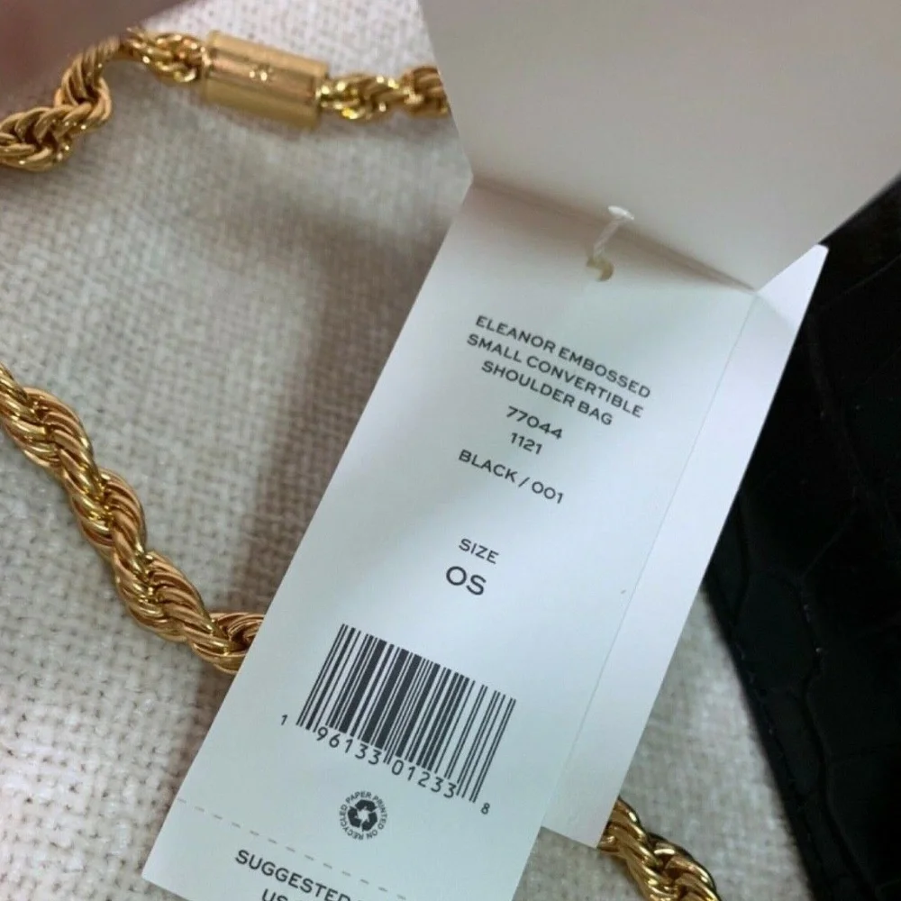 Tory Burch Black Croc-Embossed Mini Shoulder Bag with Gold Logo